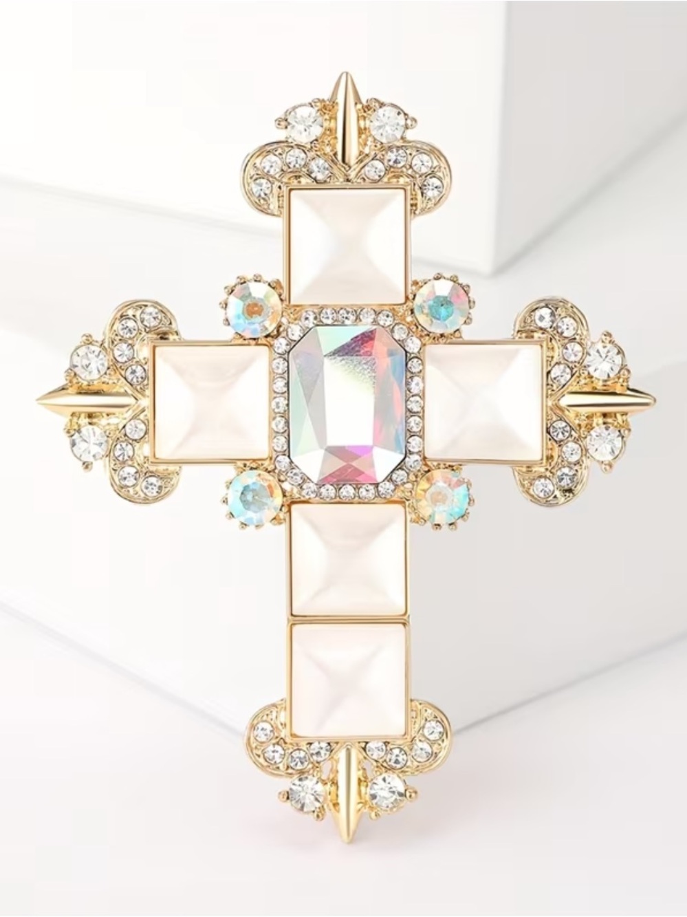 Cross Brooch with AB crystal